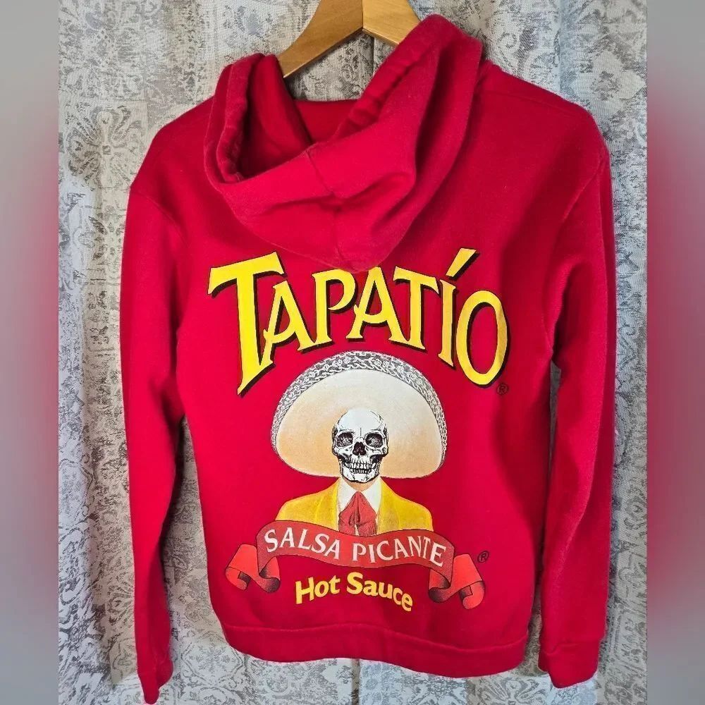 Salsa Tapatío Hot Sauce Red Zip Up Hoodie scull sombrero salsa picante small